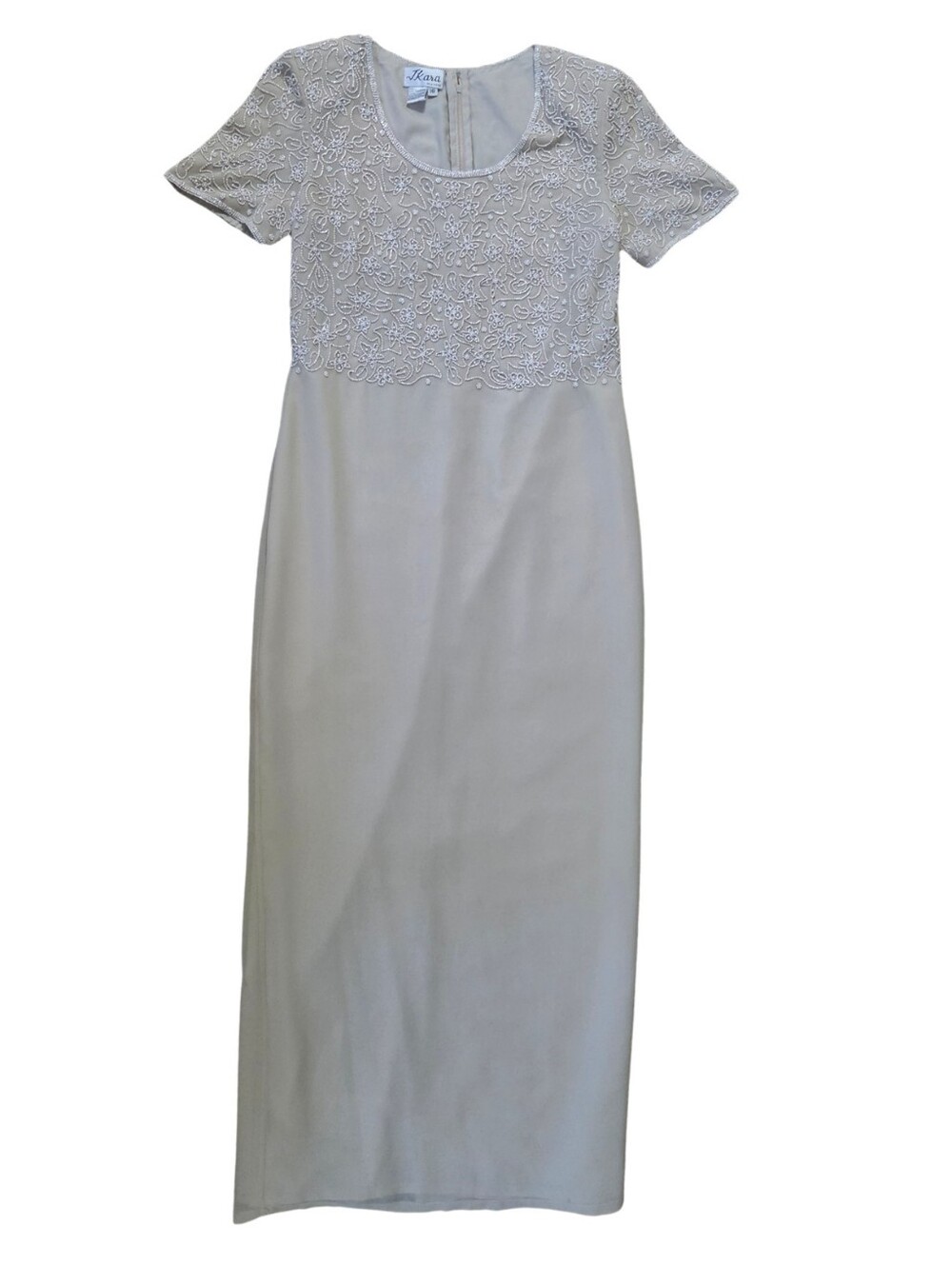 Vintage Ikara Beaded Maxi Dress Womens 10 Beige Beaded Gown Wedding Guest MOB